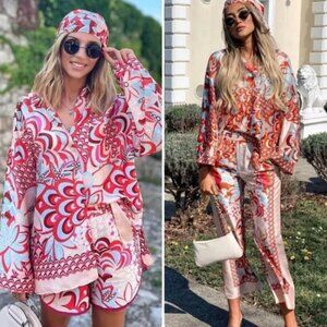Zara Matching Printed Blouse + Shorts